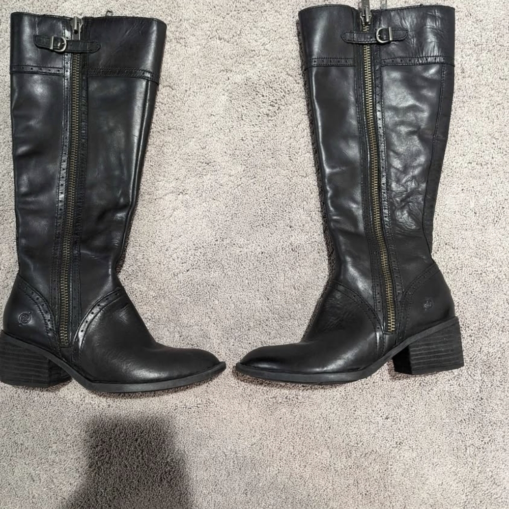 Born Black Leather Heeled Boots